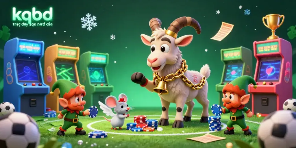 Experience kqbd trực tiếp kèo nhà cái with a lively cartoon illustration of Krampus running a sports betting scene filled with playful characters and rich details.