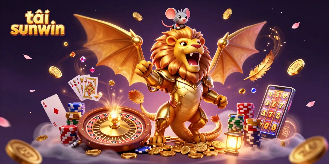 Discover the excitement to tải sunwin with vibrant gaming elements and a roaring chimera illustration.
