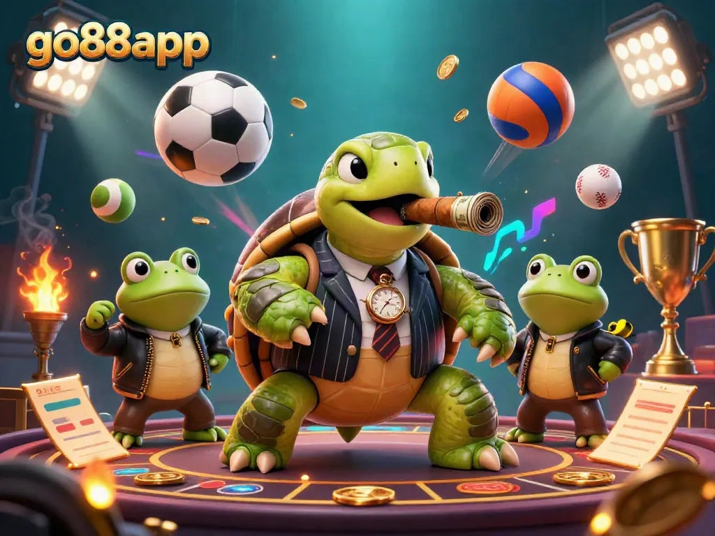 Engage with the go88app experience in a vibrant and dynamic casino-themed illustration.