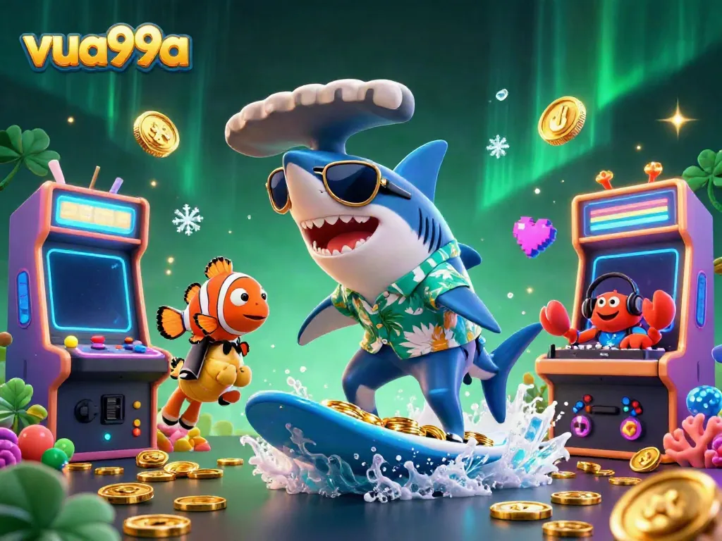 Engage with the exciting world of VUA99A, featuring colorful characters and dynamic gaming elements in an ultra-detailed casino scene.