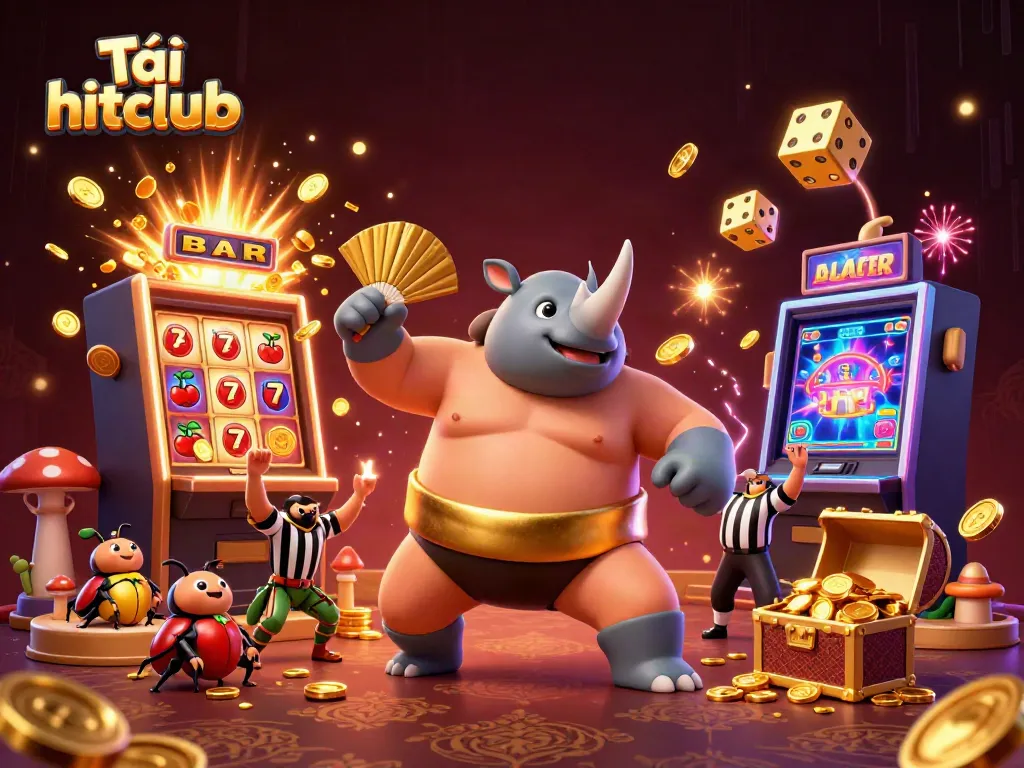 Tải hitclub to explore a vibrant 3D casino environment with dynamic characters and gaming elements.