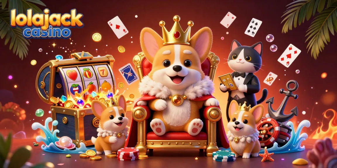 Join the fun at lolajack casino, featuring an extravagant royal corgi and dazzling game elements!